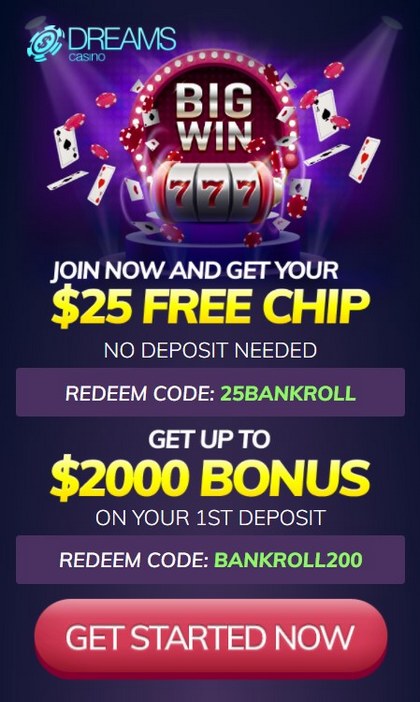 $25 Free Chip Without Deposit at USA Online Casino Dreams