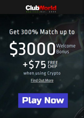 Welcome Bonus: $3000 + $75 Free Chip at Club World Casino