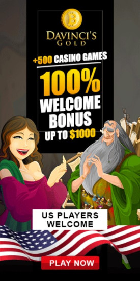100% + 555 Free Spins Welcome Bonus at Da Vinci's Gold Casino