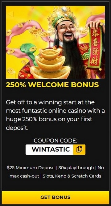 250% up to $250 Welcome Bonus at USA Casino Slotastic